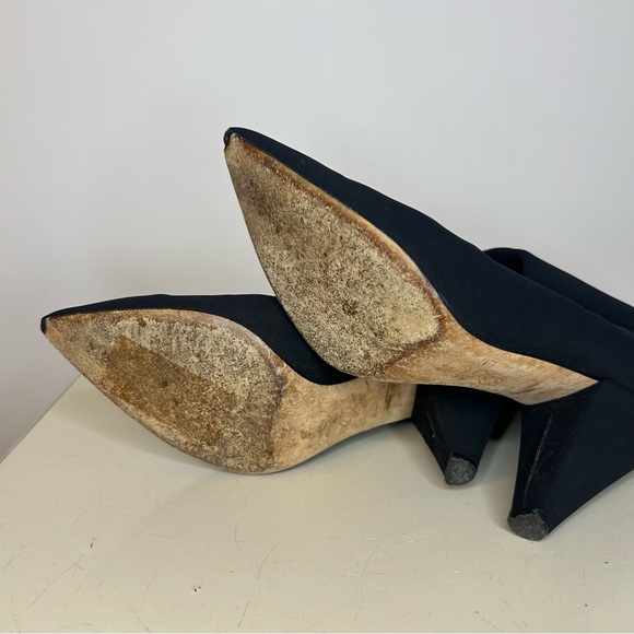 M Gemi Black Nylon Italian Pointed Toe Stretch Heeled Booties, Size 35 (5) - Picture 4 of 10